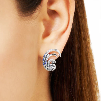 Damen-Ohrclip Welle blaue Steine maritim 925 Sterlingsilber