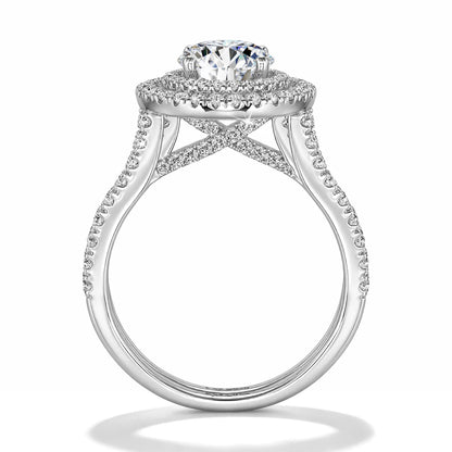 Damen-Verlobungsring-Set aus 925er Silber mit Moissanit Doppel-Halo 7 mm 1,2 ct Luxus-Schmuck