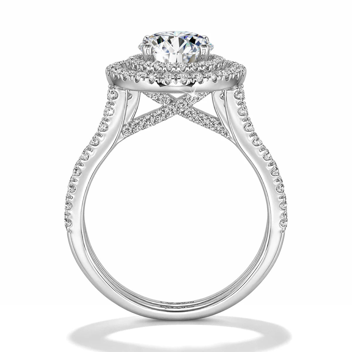Damen-Verlobungsring-Set aus 925er Silber mit Moissanit Doppel-Halo 7 mm 1,2 ct Luxus-Schmuck