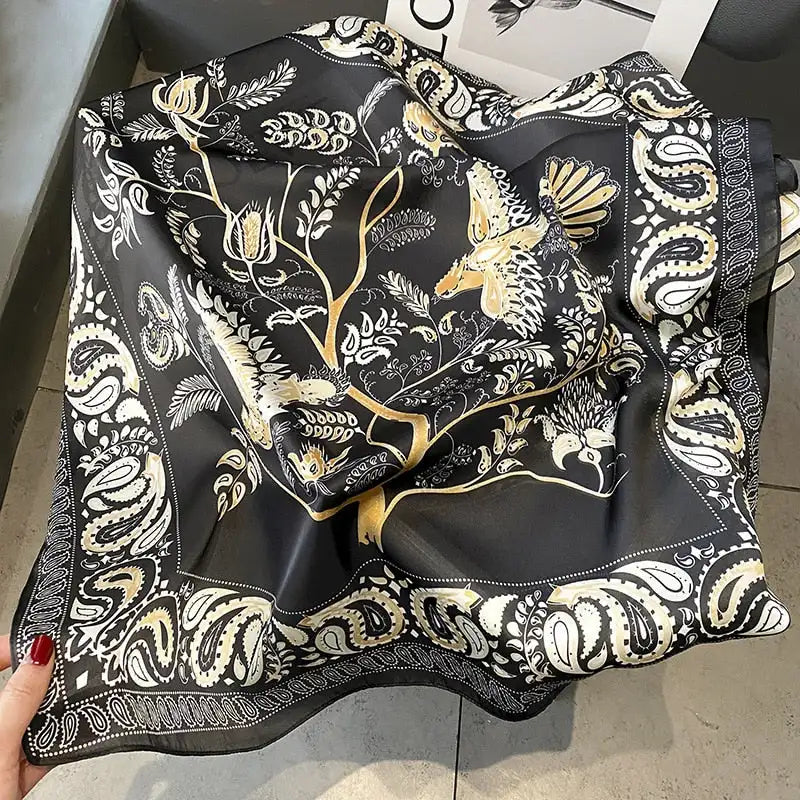 Damen Seidenschal 70cm Frühling Halstuch Krawatte Hijab Haarband Bandana Wrap