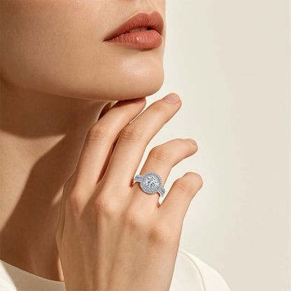 Damen-Verlobungsring-Set aus 925er Silber mit Moissanit Doppel-Halo 7 mm 1,2 ct Luxus-Schmuck
