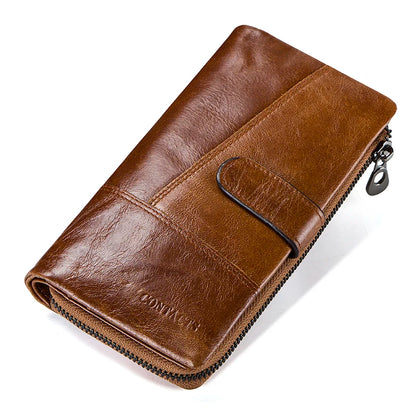 Herren Echtleder Lange Geldbörse Vintage Bifold Reißverschluss Kartenhalter Geldclip