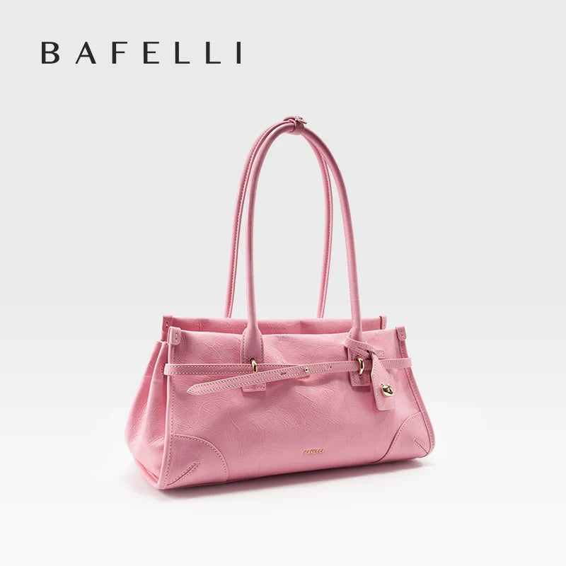 Rosa Crossbodytasche mit Tragehenkeln, Reißverschlussöffnung und Saffiano-Optik