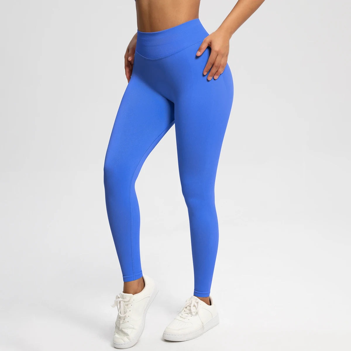 Nahtlose High-Stretch-Leggings in Königsblau, körperbetont mit langem Bein