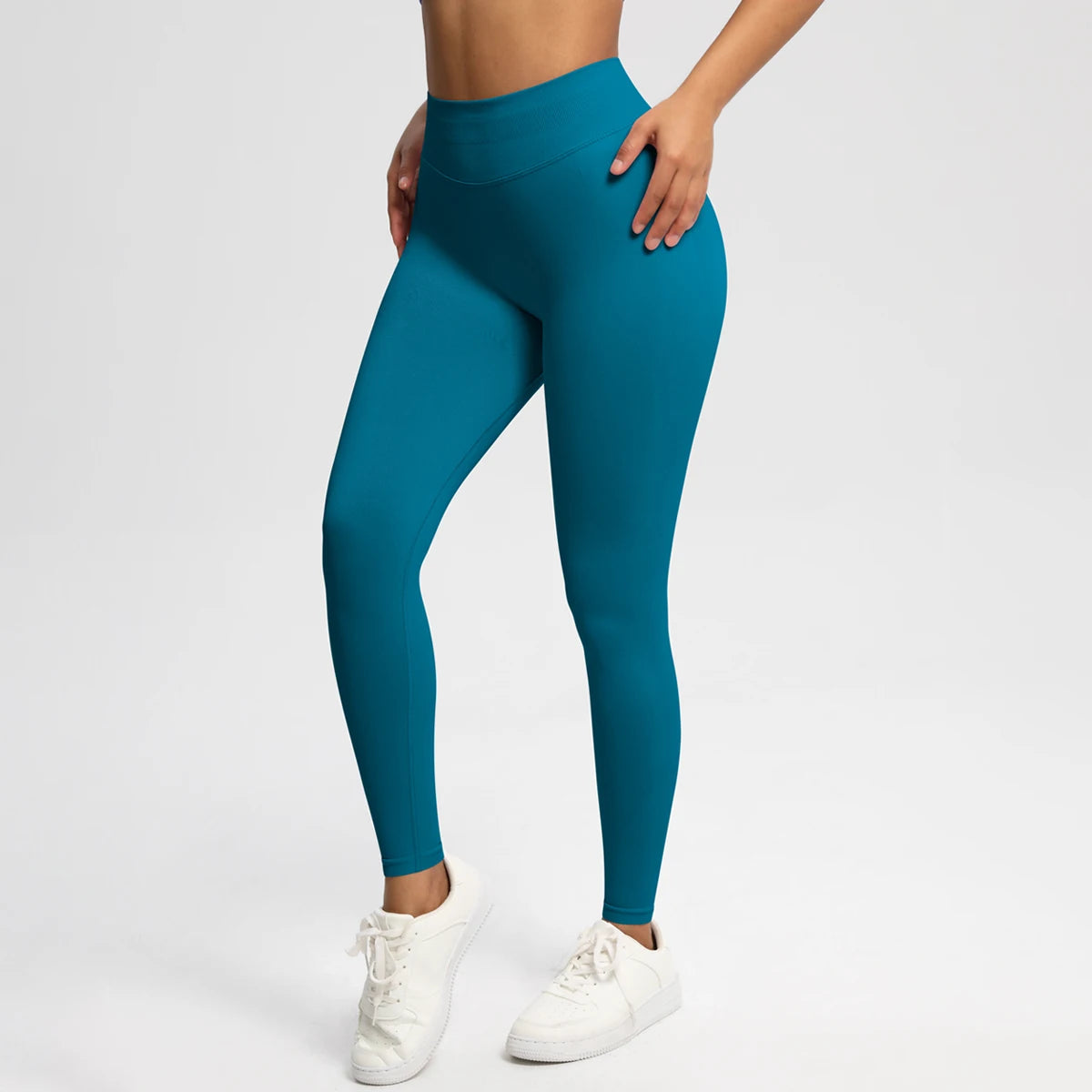 Nahtlose Sportleggings, eng anliegend, High-Stretch, Petrolblau