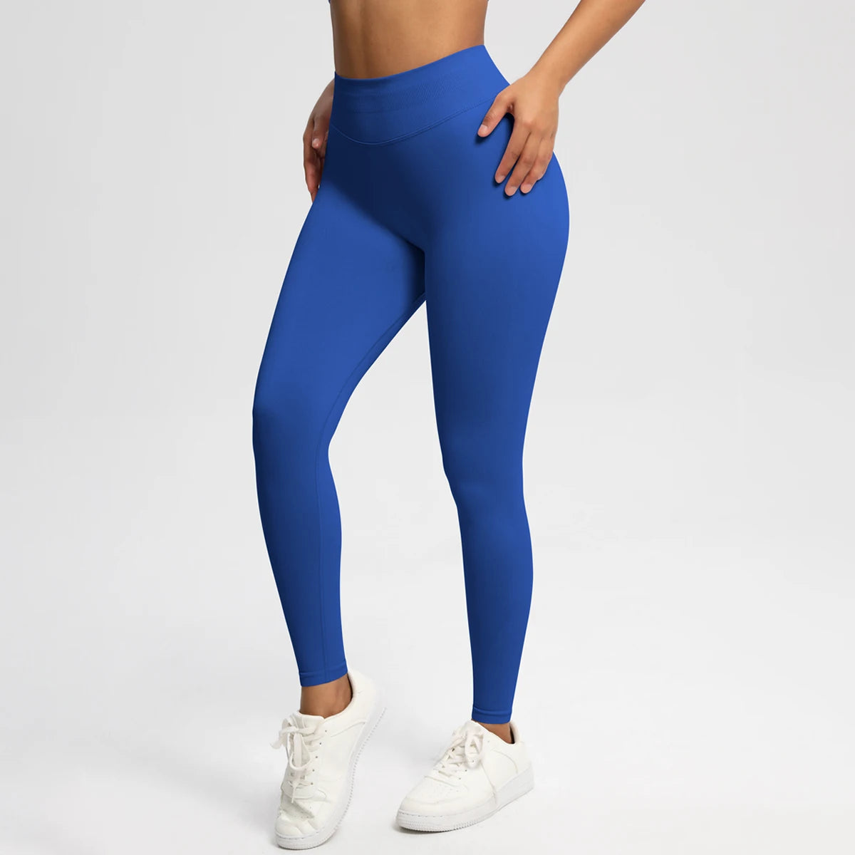 Nahtlose High-Stretch-Leggings in Dunkelblau, körperbetont mit langem Bein