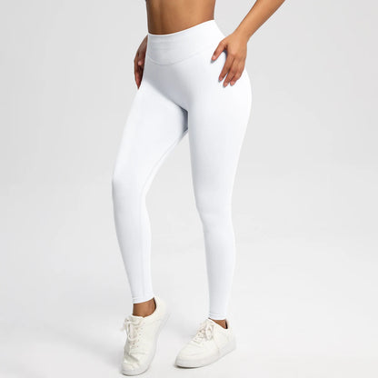 Nahtlose High-Stretch-Leggings weiß, Vorderansicht bis zum Knöchel mit hohem Bund