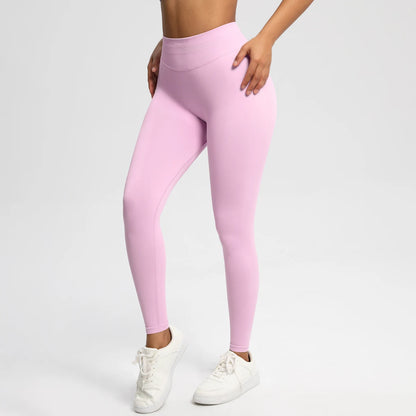 Nahtlose High-Stretch-Leggings in Pastellrosa, körperbetont mit langem Bein