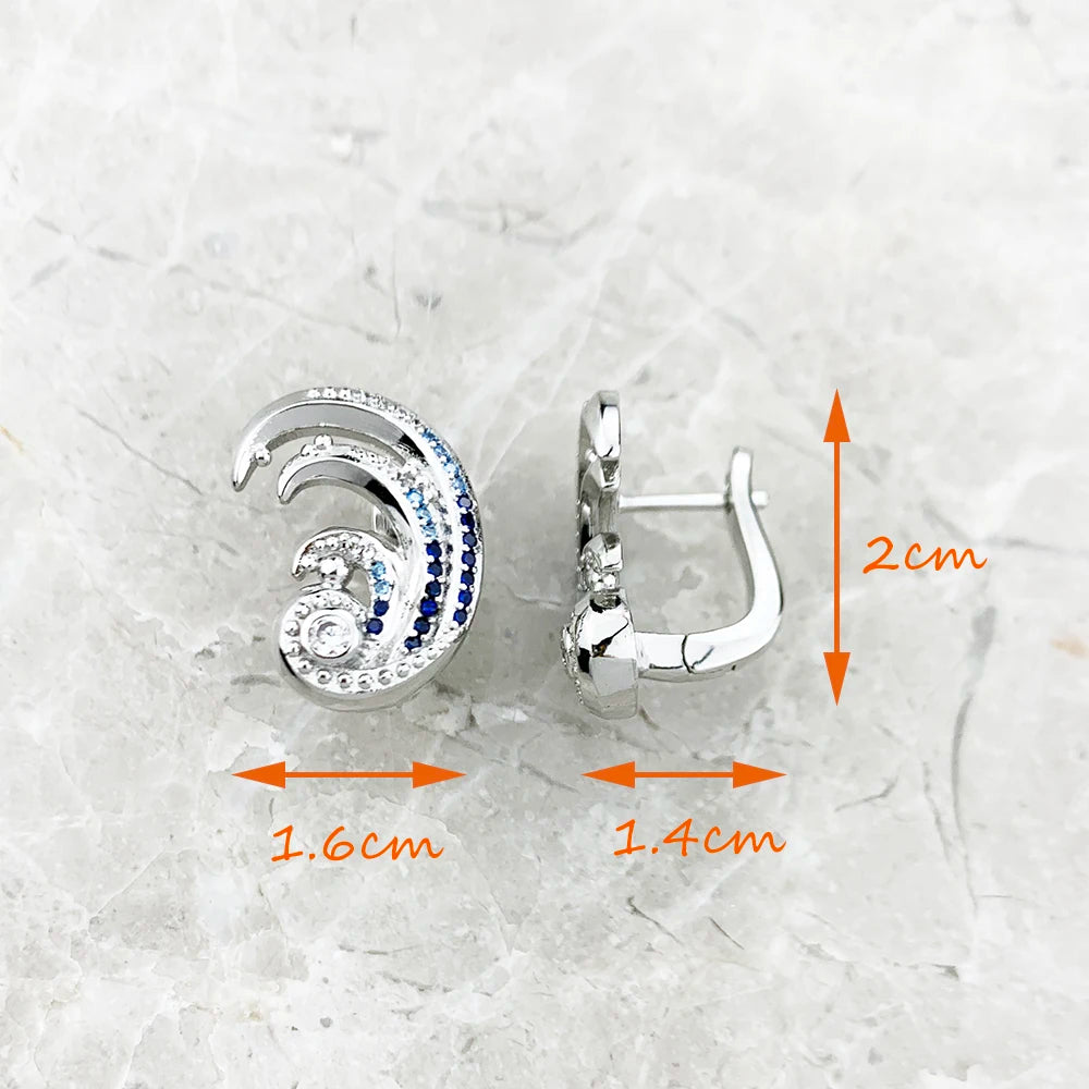 Damen-Ohrclip Welle blaue Steine maritim 925 Sterlingsilber