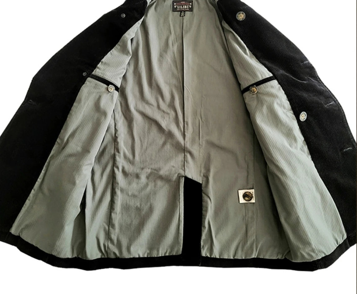Männer Pea Coat im Vintage-Stil aus schwerem Material in Schwarz