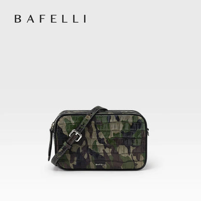 Kameratasche aus Leder mit Camouflage-Muster, Reißverschluss und Schulterriemen