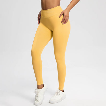 Nahtlose High-Stretch-Leggings in Senfgelb, körperbetont mit langem Bein