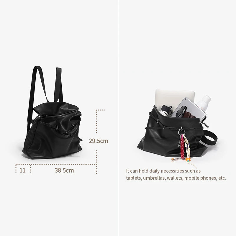 BAFELLI Rucksack Echtleder schwarz, offene Vorderseite mit Schlüsselband