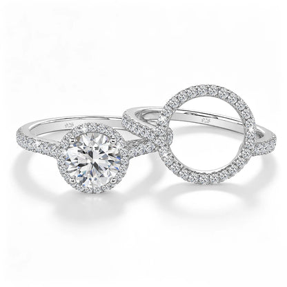 Damen-Verlobungsring-Set aus 925er Silber mit Moissanit Doppel-Halo 7 mm 1,2 ct Luxus-Schmuck
