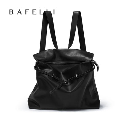 BAFELLI Rucksack aus schwarzem Echtleder mit zwei Trägern und Frontreißverschluss