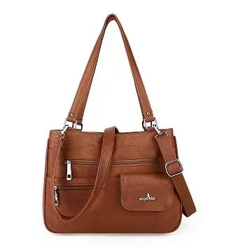 Damen-Handtasche Vintage Schultertasche mit Mehrfachfächern und große Kapazität für iPad und Smartphone