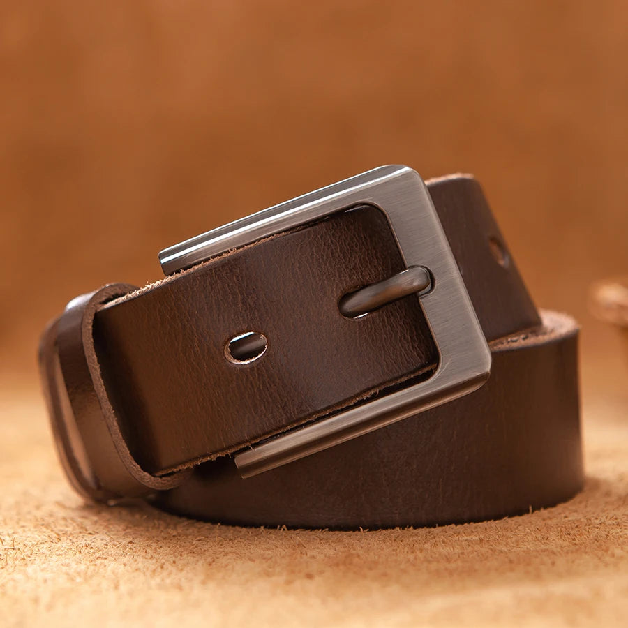 Herren Breiter Echtleder-Gürtel 4 cm Legierungs-Schnalle Rindsleder Luxus Casual