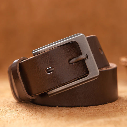 Herren Breiter Echtleder-Gürtel 4 cm Legierungs-Schnalle Rindsleder Luxus Casual