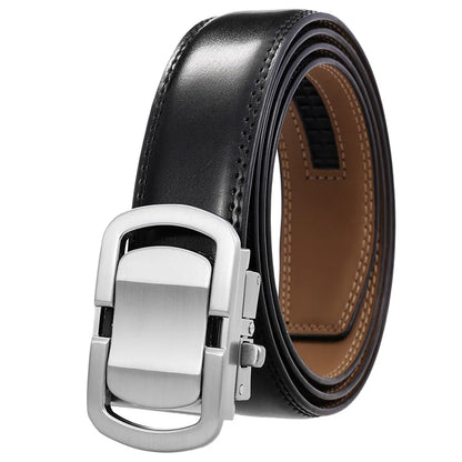 Herren-Gürtel aus Leder, 3,5 cm Breite, Natur-Rindsleder, Automatik-Schnalle, geeignet für formelle Anlässe