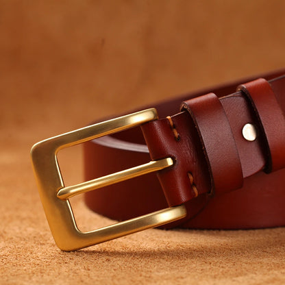 Herren Echtleder-Gürtel Messing-Stiftschnalle Kupfer 3,5 cm Rindsleder Jeans
