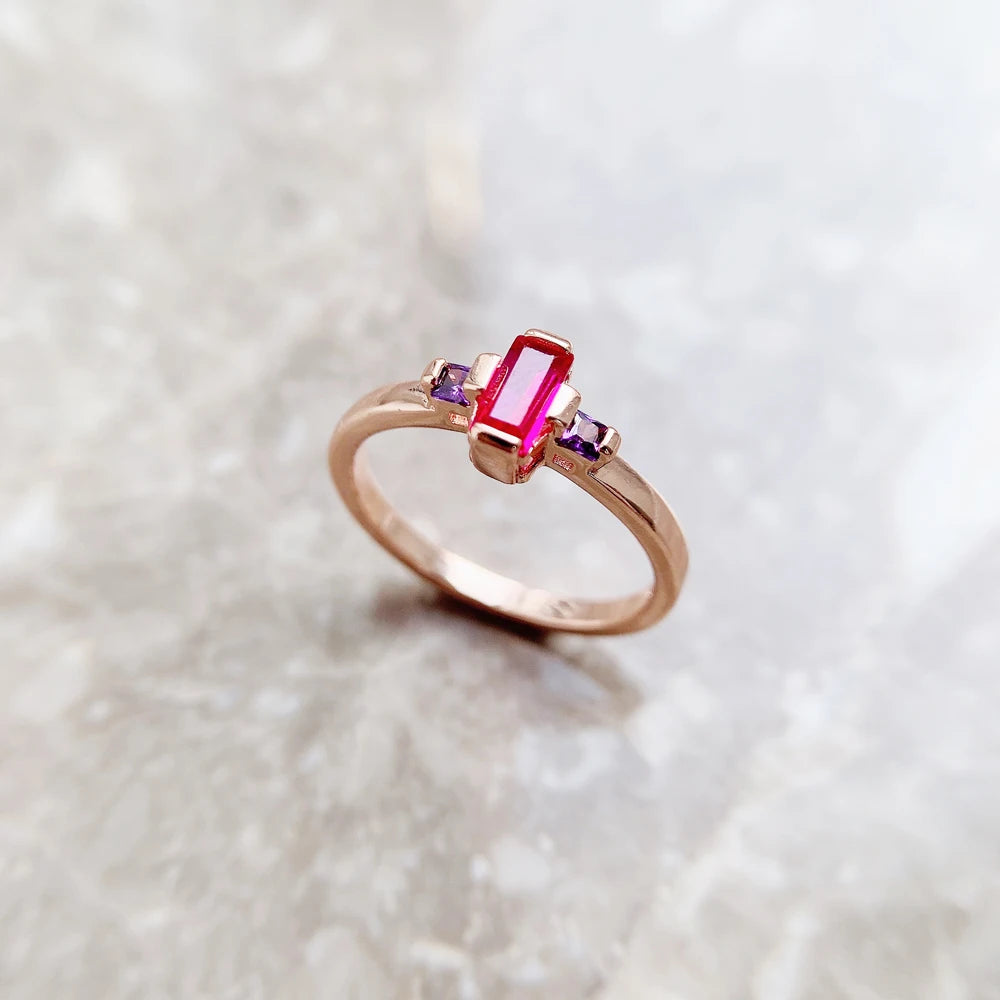 Damen-Ring Baguette-Schliff Roségold trendig aus Sterlingsilber