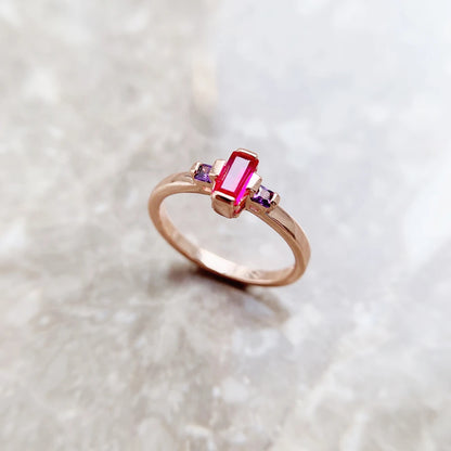 Damen-Ring Baguette-Schliff Roségold trendig aus Sterlingsilber
