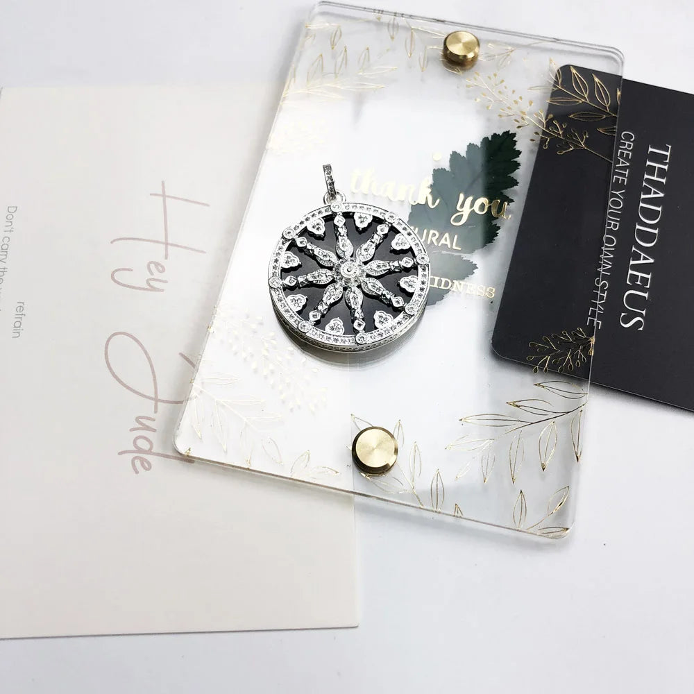 Karma-Anhänger, 925 Sterlingsilber, schwarzer Kristallring mit Zirkonia-Muster