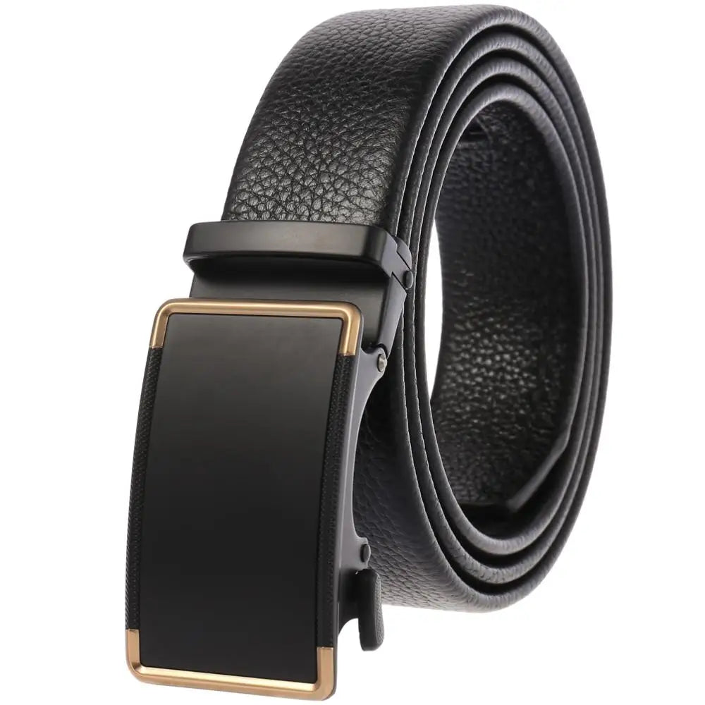 Herren-Gürtel aus Leder mit automatischem Schnallenverschluss, Breite 3,5 cm, Länge 100–130 cm