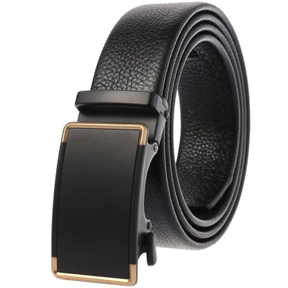 Herren-Gürtel aus Leder mit automatischem Schnallenverschluss, Breite 3,5 cm, Länge 100–130 cm
