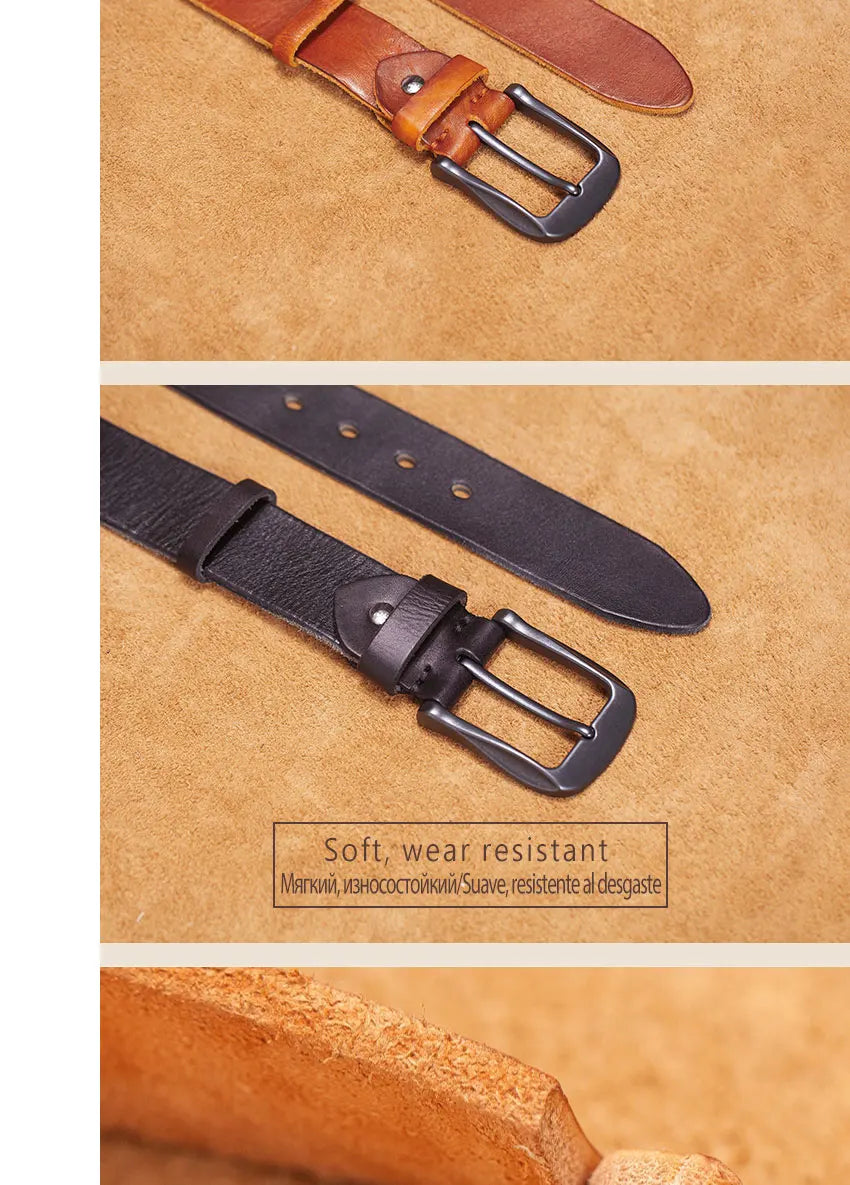 Herren Echtleder-Gürtel Erste Schicht Rindsleder Retro Stiftschnalle Designer Casual