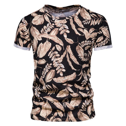 Herren T-Shirt im Hawaii-Stil aus 100 Prozent Baumwolle mit Oansatz Druck