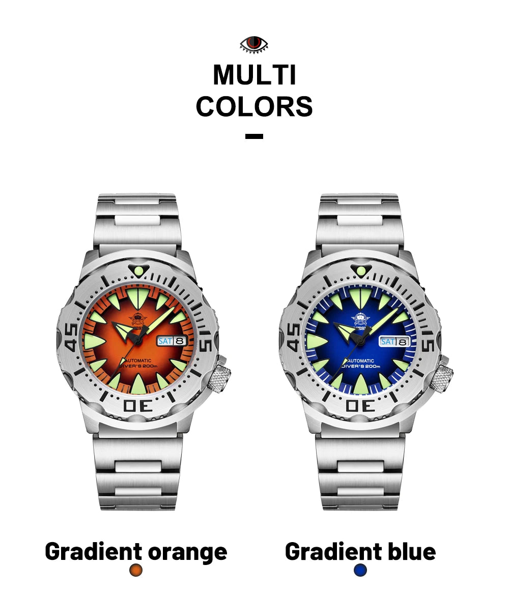 ADDIESDIVE AD2103 Men Monster Watch Luminous Sapphire Glass Blue Dial NH36 Diver 316L Stainless Steel Mechanical Watches