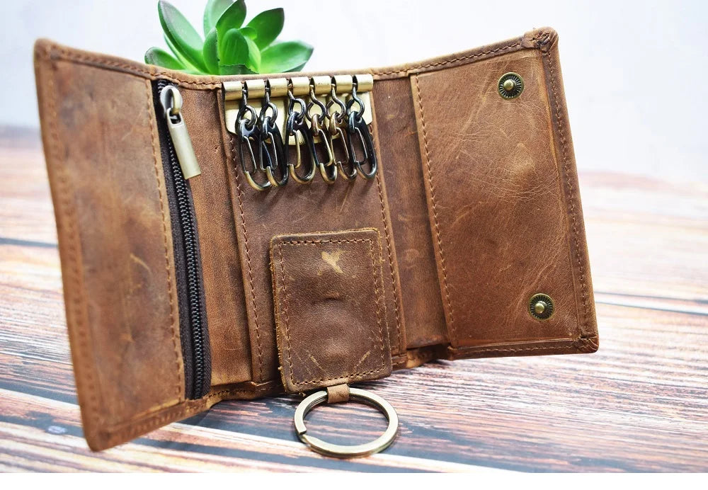 Unisex-Schlüsselmappe Multifunktionaler Organizer aus echtem Rindsleder Kompakt und Praktisch