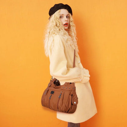 Damen-Schultertasche aus PU-Material Mit Großem Fassungsvermögen und Reißverschluss für Alltag und Freizeit