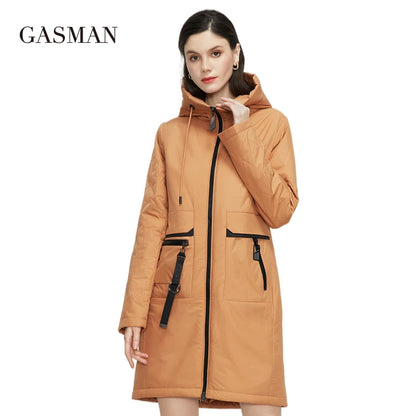 Dicke Damen-Winterjacke mit Kapuze und Reißverschluss – modischer Herbst-Parka in Unifarben