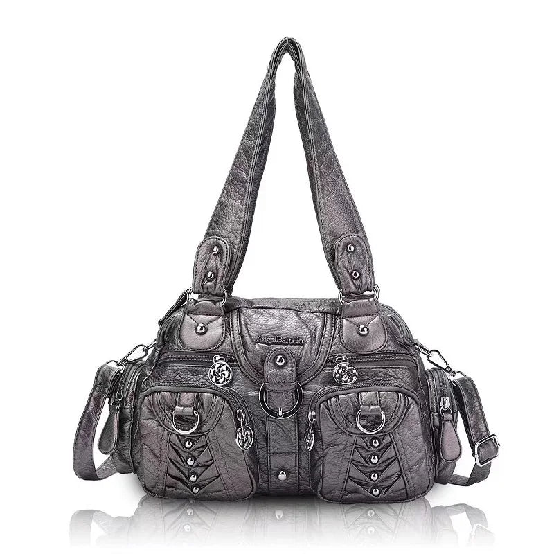 Damen-Satchel-Handtasche aus PU-Leder mit Reißverschluss und viel Stauraum für Alltag und Freizeit