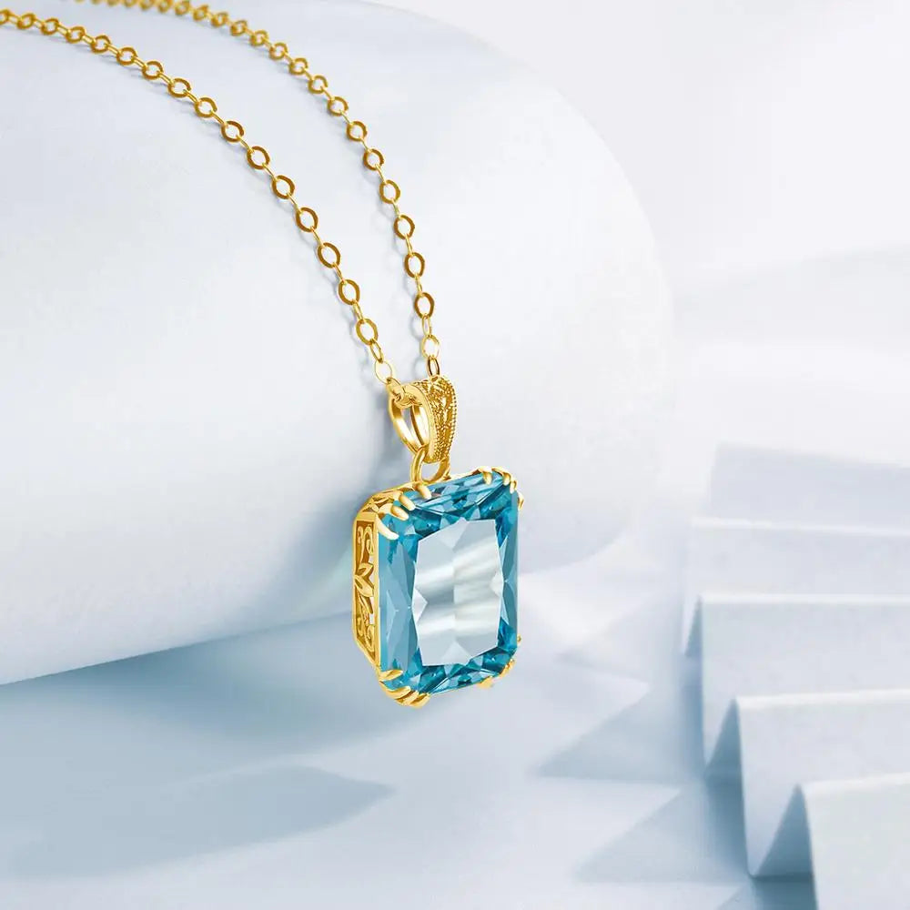 Damen-Halskette Aquamarin-Anhänger aus 925er Silber mit 18K-Goldbeschichtung Vintage-Stil