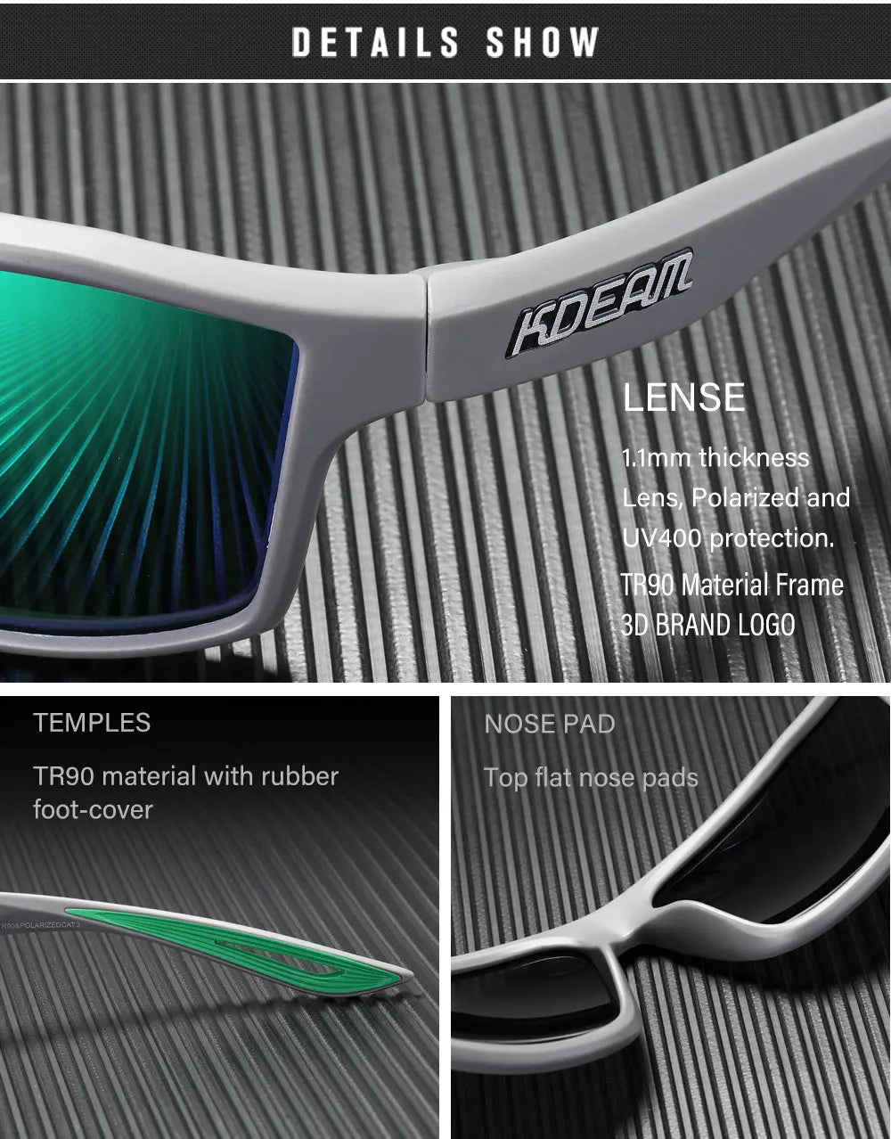 Sonnenbrille quadratisch polarisiert 65mm Outdoor Angeln Sport Herren