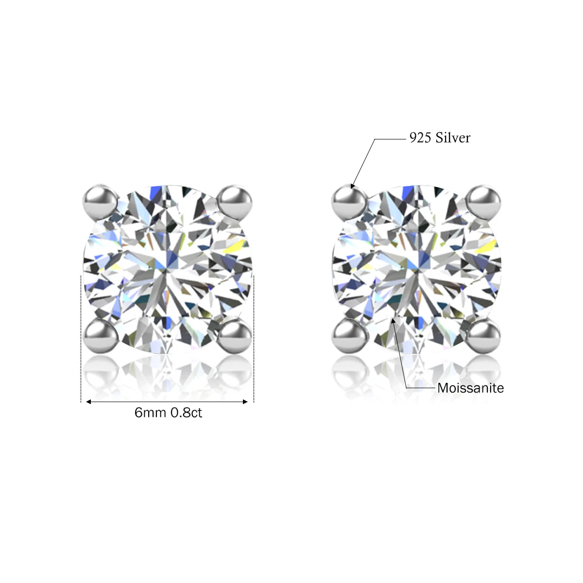 Damen-Ohrstecker Moissanit Mit Zertifikat GRA-Zertifiziert Aus 925er Silber In Weißgold-Optik Für Hochzeit Und Alltag