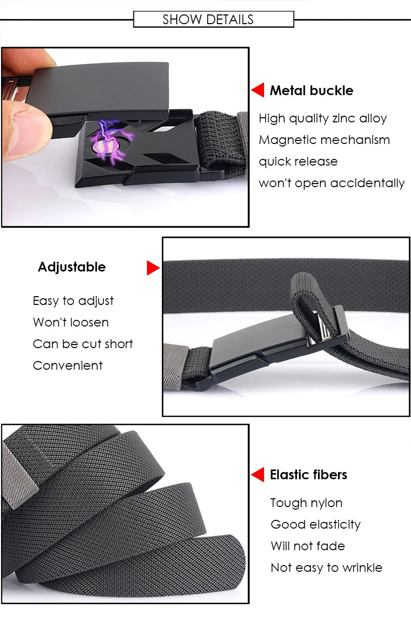 Unisex-Gürtel Mit Magnet-Schnalle 3,4 cm Breite Elastisch Für Outdoor Alltagsaktivitäten Wandern Reisen