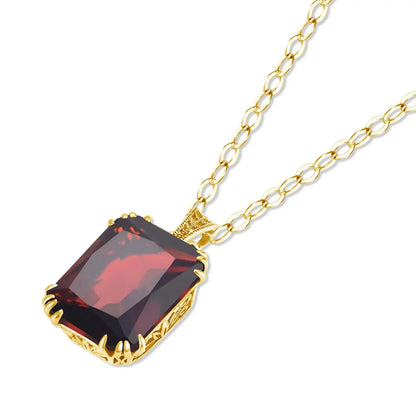 Damen-Halskette Granat-Anhänger in Goldfarbene Optik aus 925er Silber für Hochzeit und Festliche Anlässe