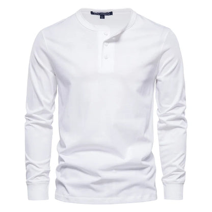 Herren Langarm T-Shirt mit Henley-Kragen im einfarbigen Casual-Stil