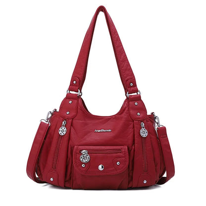 Damen-Schultertasche aus PU-Leder mit Reißverschluss und Mehrfachfächern Kompakter Alltagsbegleiter