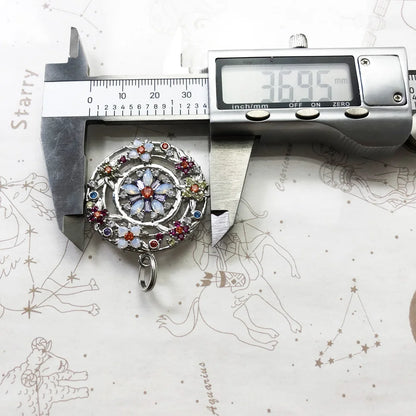 Anhänger 925 Sterling-Silber, rund mit bunten Steinen, mit Größenmessung