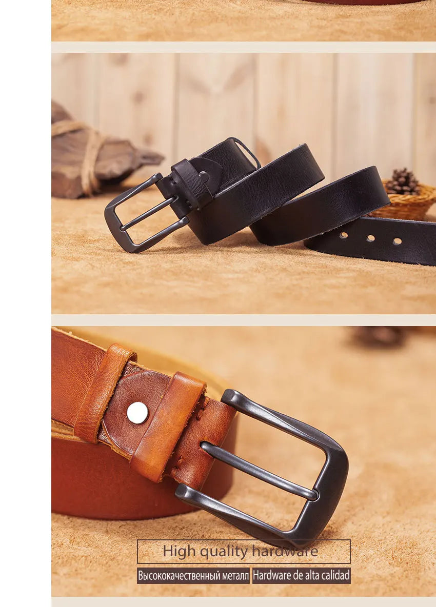 Herren Echtleder-Gürtel Erste Schicht Rindsleder Retro Stiftschnalle Designer Casual