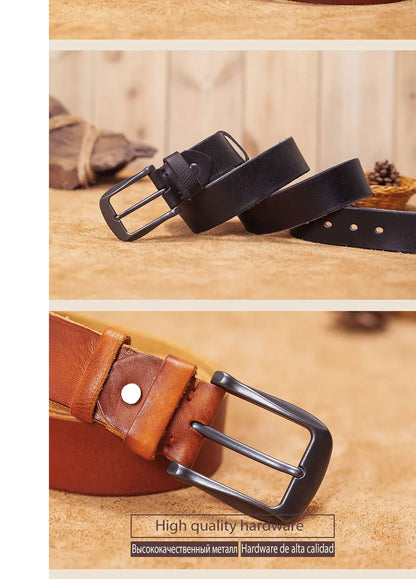 Herren Echtleder-Gürtel Erste Schicht Rindsleder Retro Stiftschnalle Designer Casual