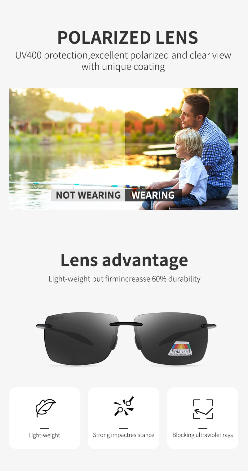 Sonnenbrille randlos rechteckig polarisiert TR90 UV400 ultraleicht Sport