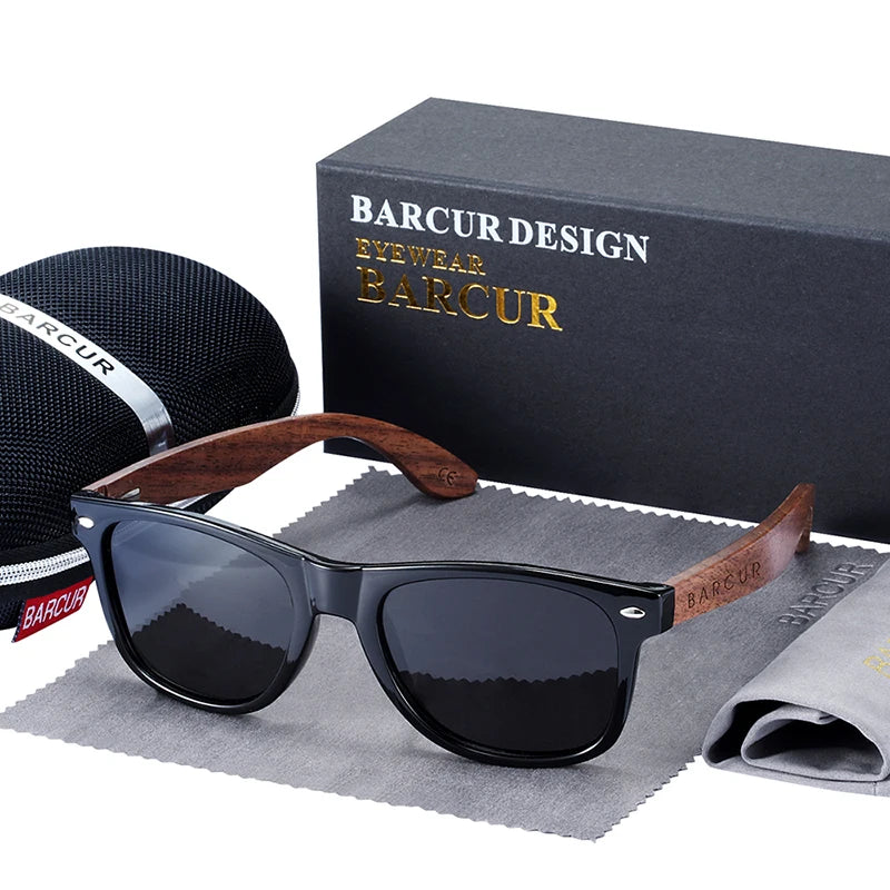 Sonnenbrille Walnuss schwarz polarisiert UV400 Holz Original-Etui Herren