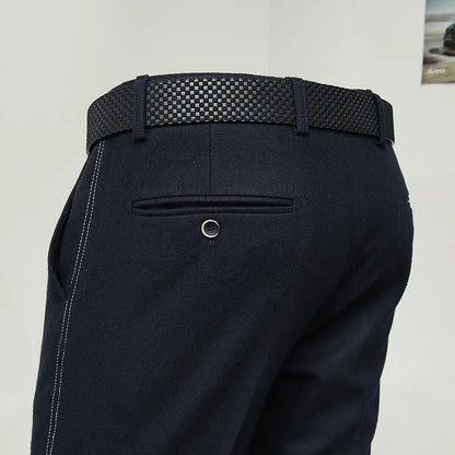50% Wolle Männer Lange Anzüge Hosen Slim Fit Tiefblau Mode Hochzeit Bräutigam Tragen Herbst Frühling Büro Täglichen Hosen Mode Korea