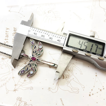 Damen-Halskette bunte Libelle Anhänger Gliederkette aus Sterlingsilber